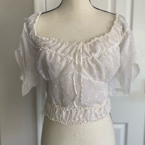 VINTAGE ATREVIDA FLORAL EMBROIDERED LACE CROP TOP WITH TIE BACK